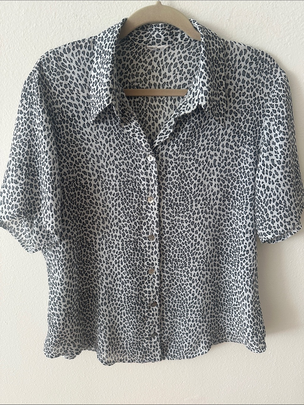 Women's Black and White Leopard Print Button-Up Top